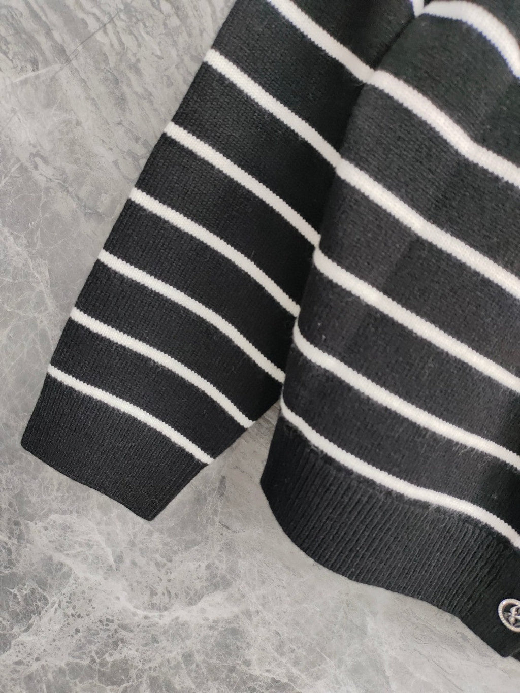 CC NAUTICAL CARDIGAN IN BLACK AND WHITE COTTON KNIT WITH STRIPED DESIGN WITH CC BUTTONS