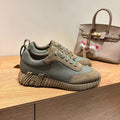 HM SCULPTED SOLE TRAIL SNEAKERS IN KHAKI GREEN CANVAS AND SUEDE