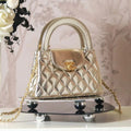 CC COCO HANDLE BAG 19 IN METALLIC GOLD QUILTED CALFSKIN