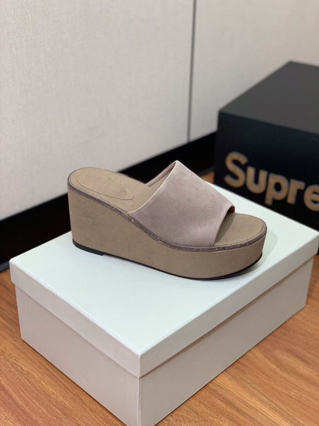 BRUNELLO CUCINELLI CHUNKY SOLES SANDALS IN DARK BEIGE SUEDE