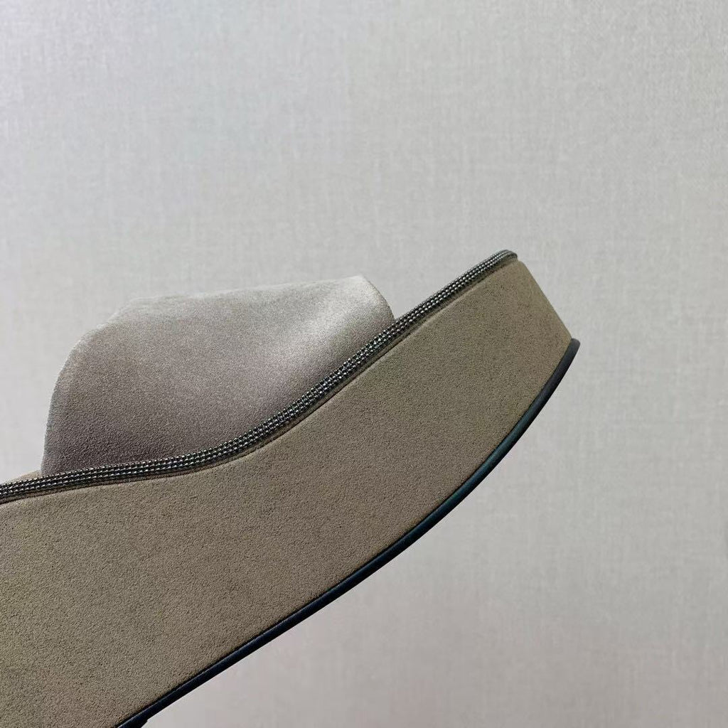 BRUNELLO CUCINELLI CHUNKY SOLES SANDALS IN DARK BEIGE SUEDE