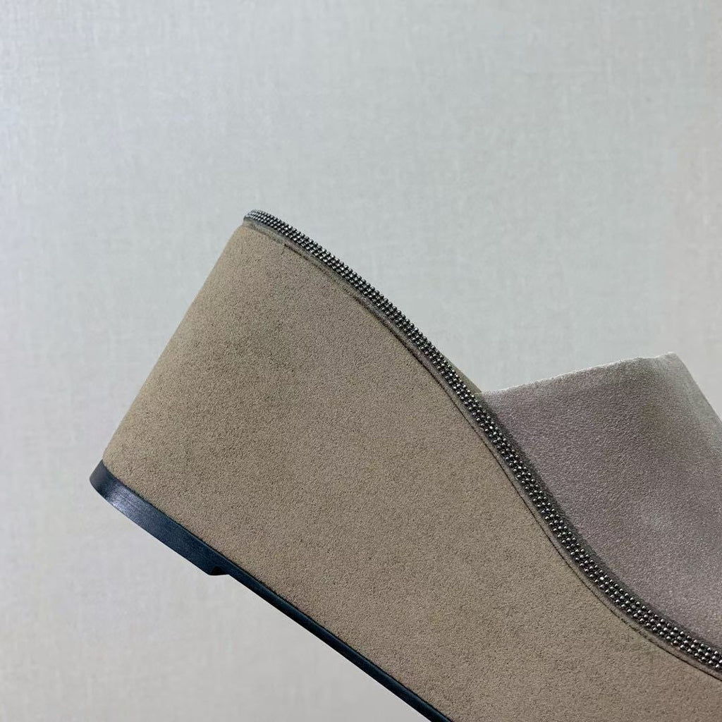 BRUNELLO CUCINELLI CHUNKY SOLES SANDALS IN DARK BEIGE SUEDE