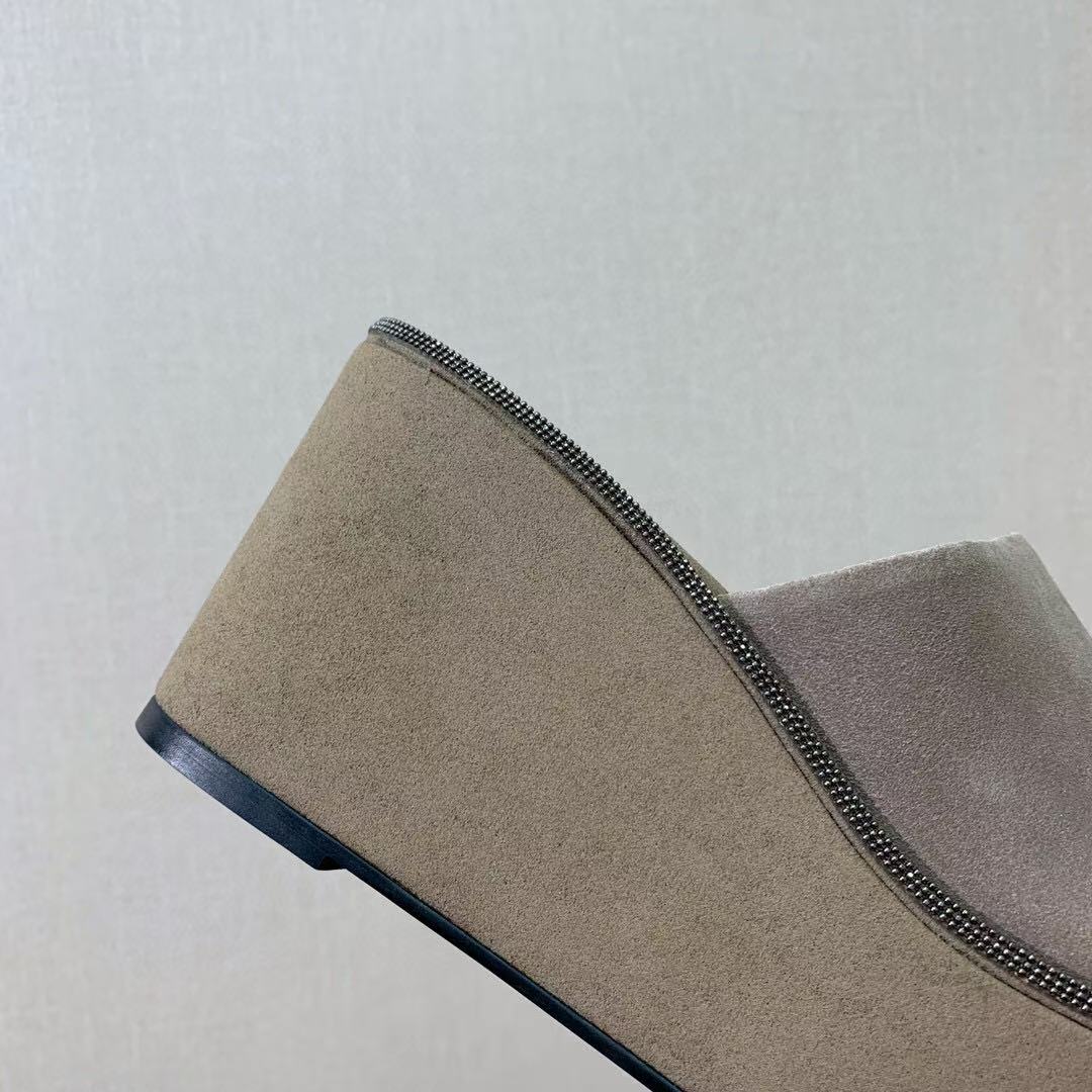 BRUNELLO CUCINELLI CHUNKY SOLES SANDALS IN DARK BEIGE SUEDE