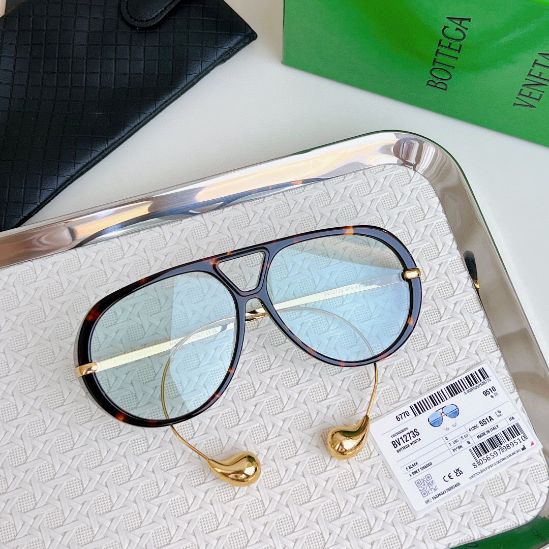 BOTTEGA VENETA SUNGLASSES TORTOISE GOLD IN ACETATE AND METAL