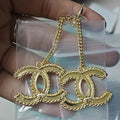 CC DROP EARRINGS WITH DANGLE CHAIN DESIGN IN GOLD METAL