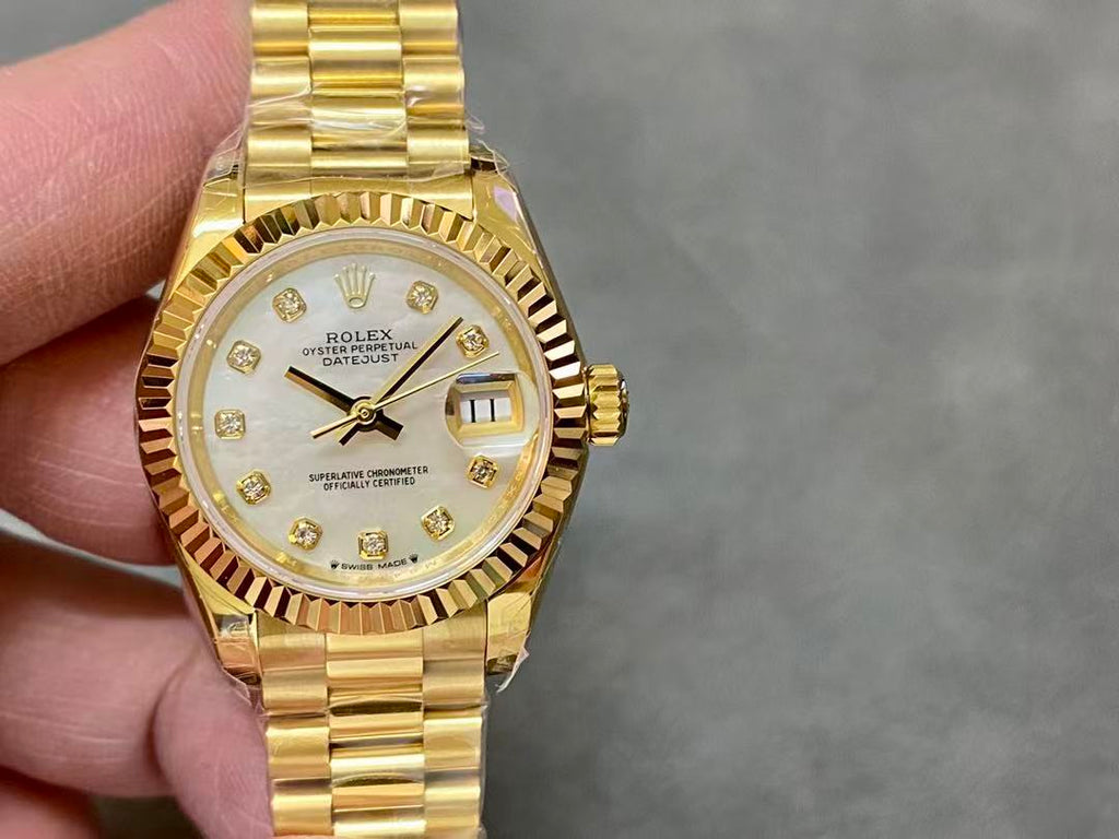 OYSTER PERPETUAL DATEJUST WATCH 28MM IN GOLD AND WHITE