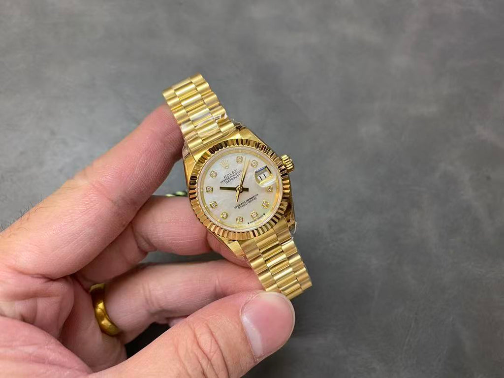 OYSTER PERPETUAL DATEJUST WATCH 28MM IN GOLD AND WHITE