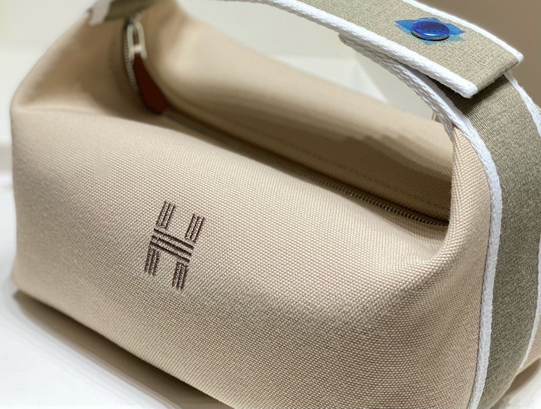 HM TOP HANDLE BAG 25 IN LIGHT BROWN MIX GREY CALFSKIN