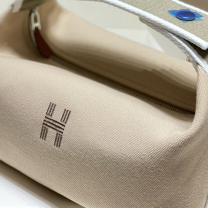 HM TOP HANDLE BAG 25 IN LIGHT BROWN MIX GREY CALFSKIN