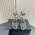 YSL HIGH HEEL CHAIN SANDALS IN BLACK CALFSKIN AND METAL