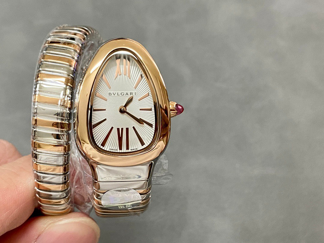 SERPENTI SPIGA PINK GOLD SILVER CERAMIC WHITE DIAL