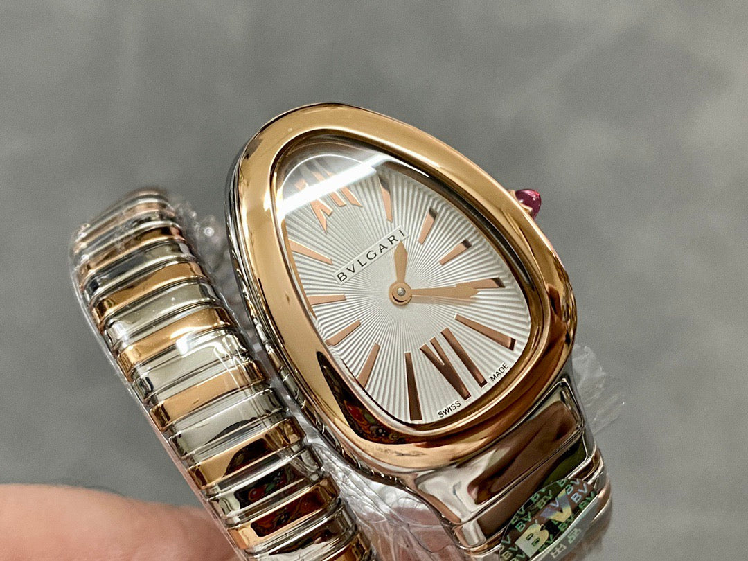 SERPENTI SPIGA PINK GOLD SILVER CERAMIC WHITE DIAL