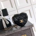 CC HEART QUILTED SHOULDER BAG 13 IN BLACK CALFSKIN TP3
