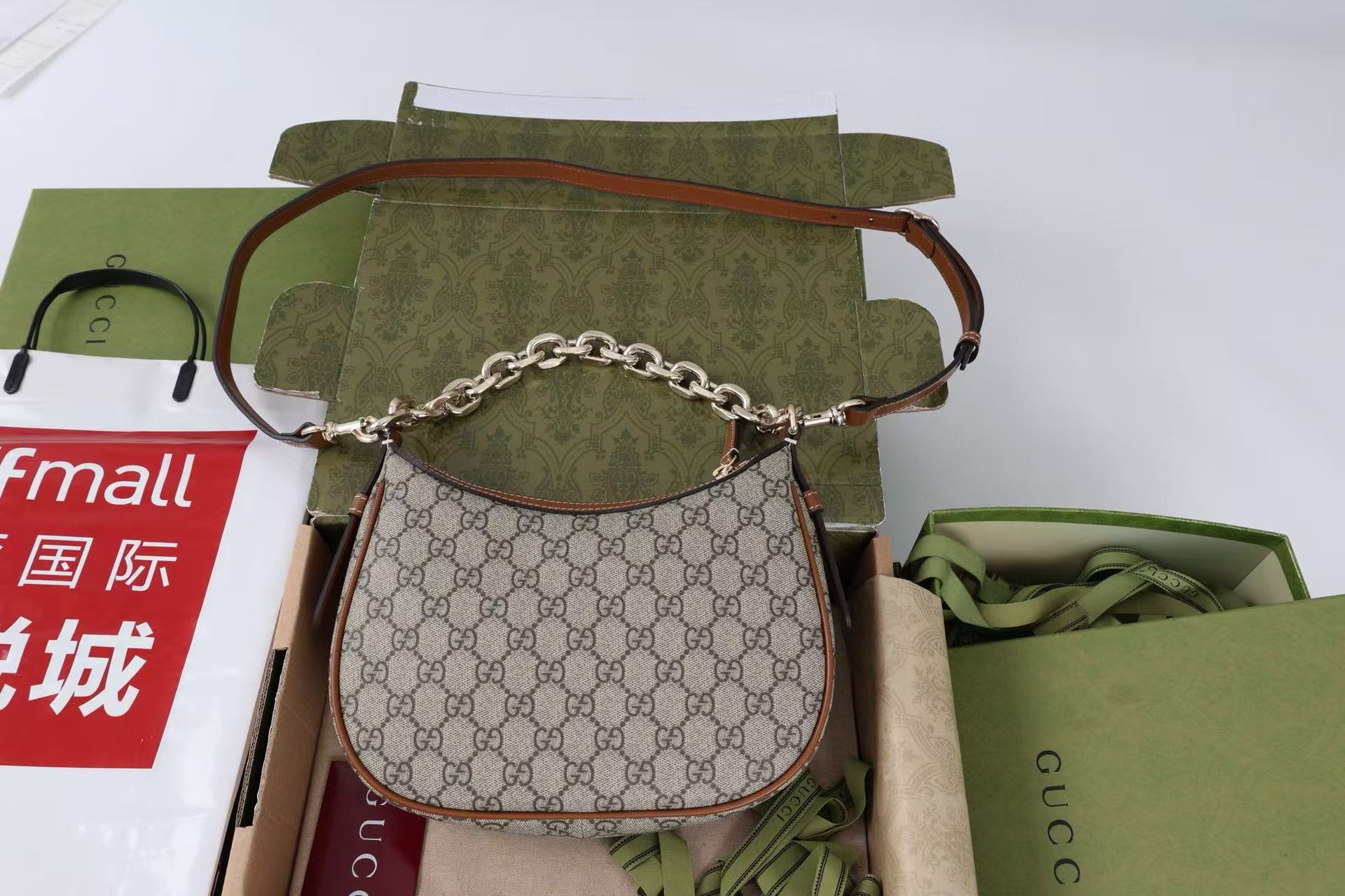 GG SHOULDER BAG 25 IN DARK BEIGE MONOGRAM CANVAS MIX CALFSKIN