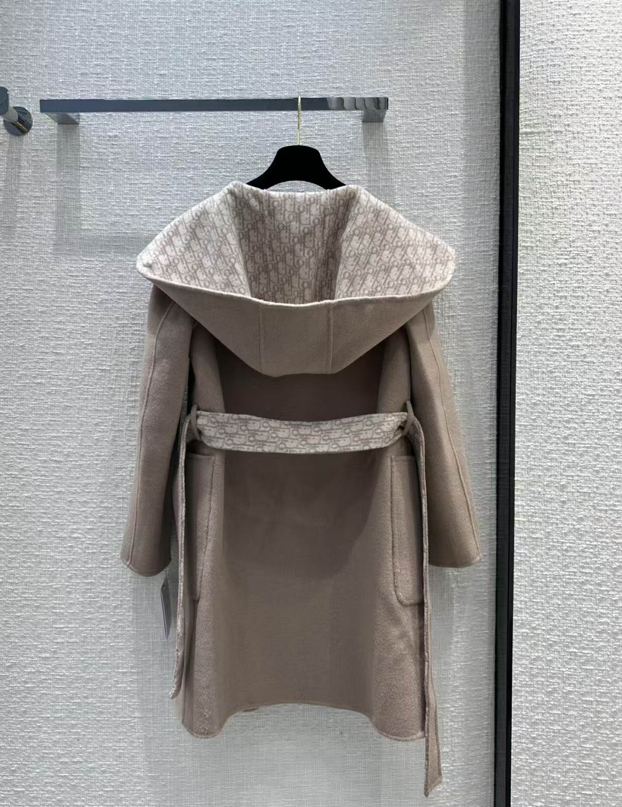 DIOR HOODED COAT IN DARK BEIGE WOOL
