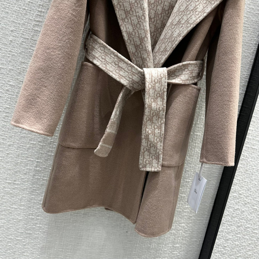 DIOR HOODED COAT IN DARK BEIGE WOOL