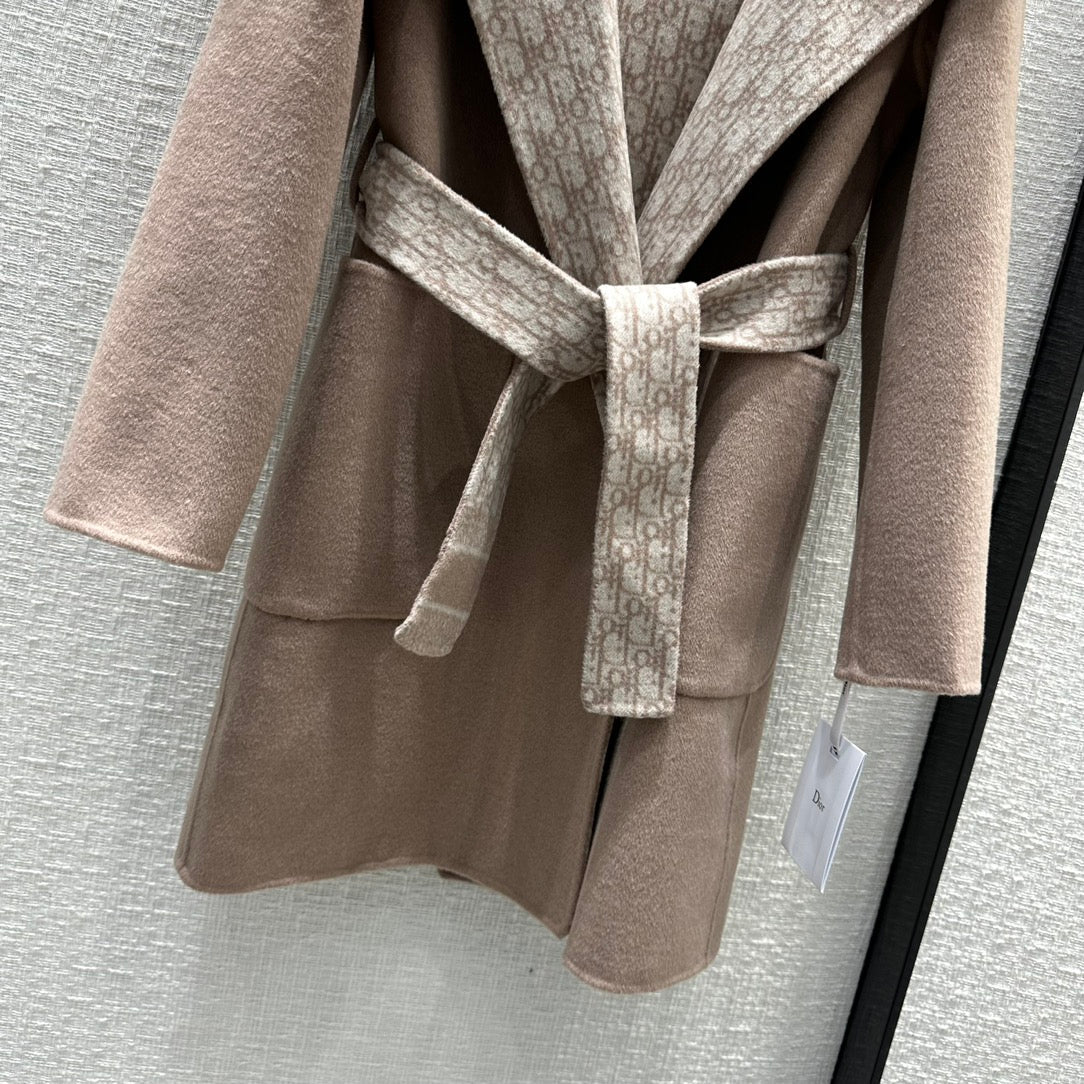DIOR HOODED COAT IN DARK BEIGE WOOL