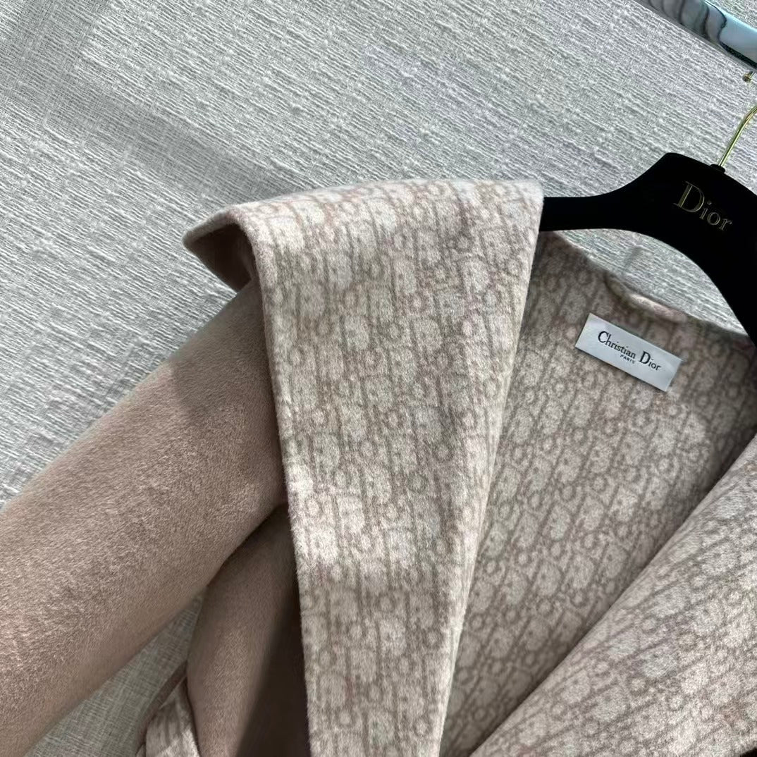 DIOR HOODED COAT IN DARK BEIGE WOOL