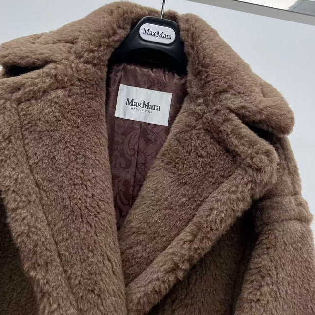 MAX MARA LONG COAT IN BROWN FUR