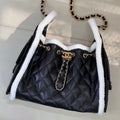 CC 25 HANDBAG 30CM IN BLACK CALFSKIN AND WHITE SHEARLING TP3