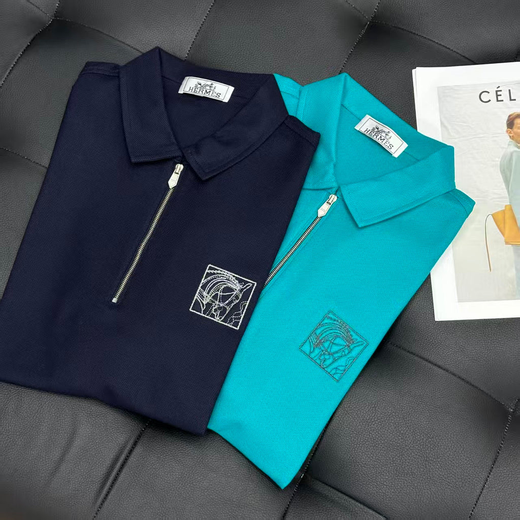 HERMES POLO SHIRT IN BLUE COTTON