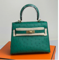 HM 25S KELLY 25CM IN TEAL GREEN OSTRICH GOLD HARDWARE