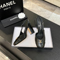 CHANEL SLINGBACK DOUBLE C BUCKLE IN BLACK CALFSKIN
