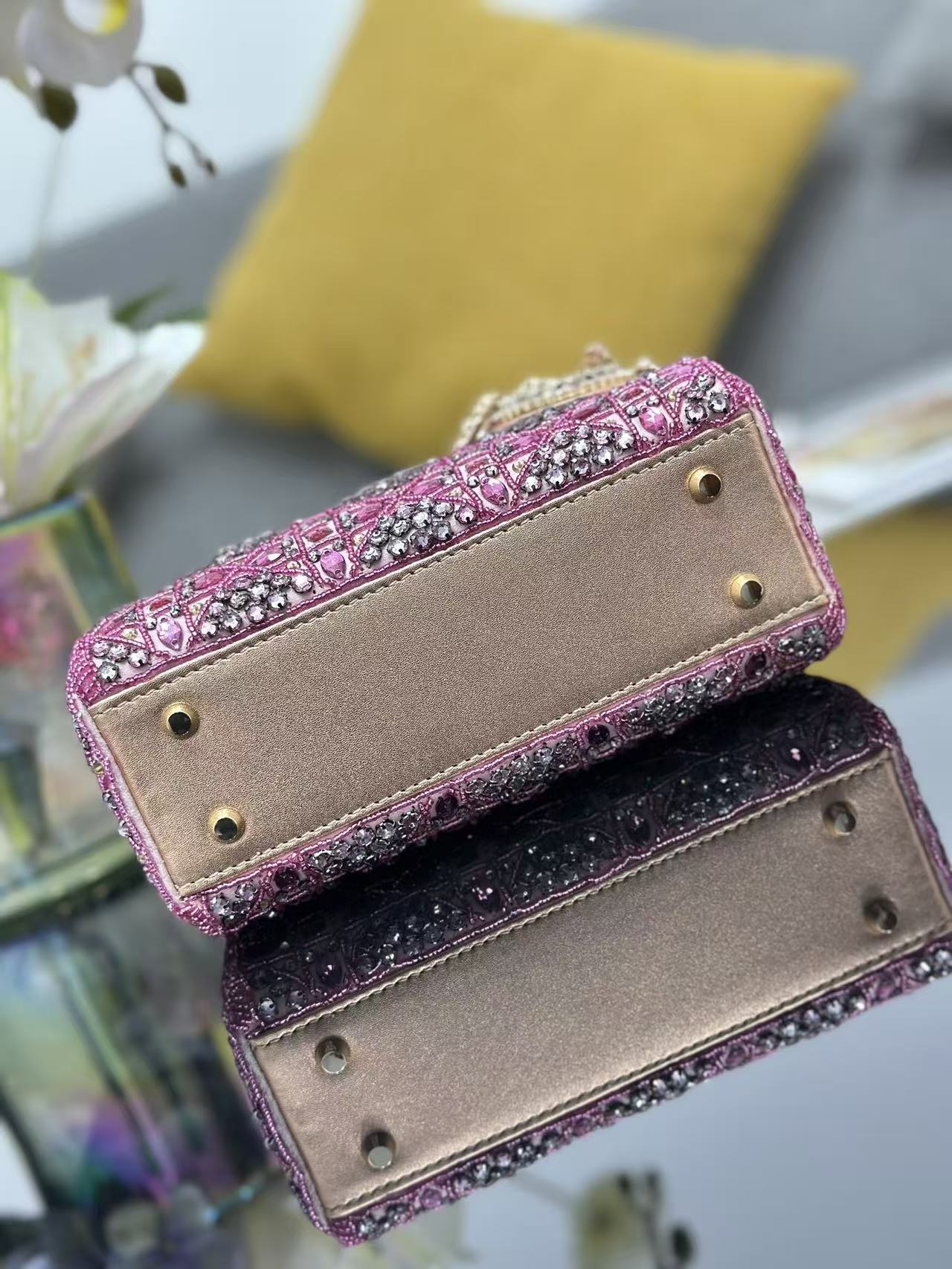 CRYSTAL LADY DIOR BAG 17 IN PINK CALFSKIN TP3