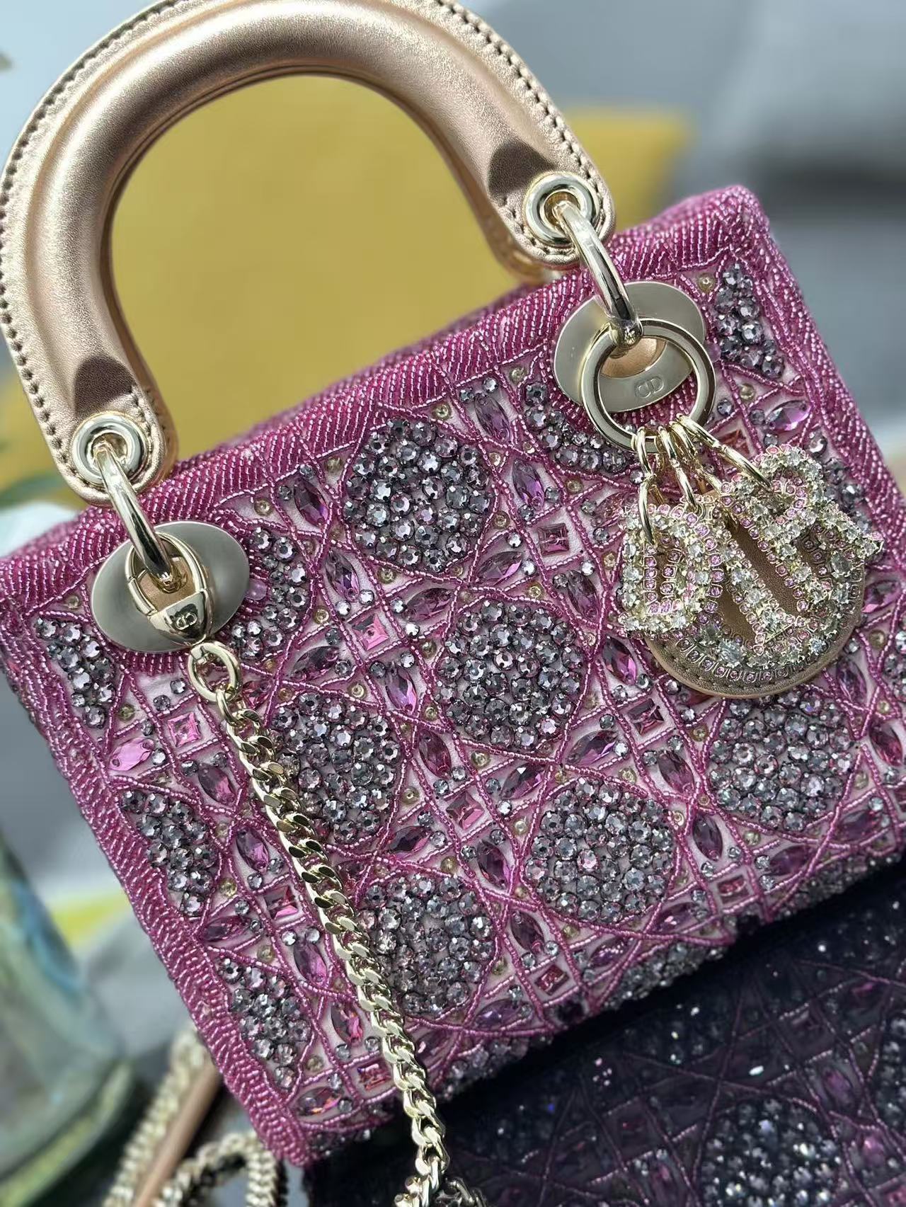 CRYSTAL LADY DIOR BAG 17 IN PINK CALFSKIN TP3