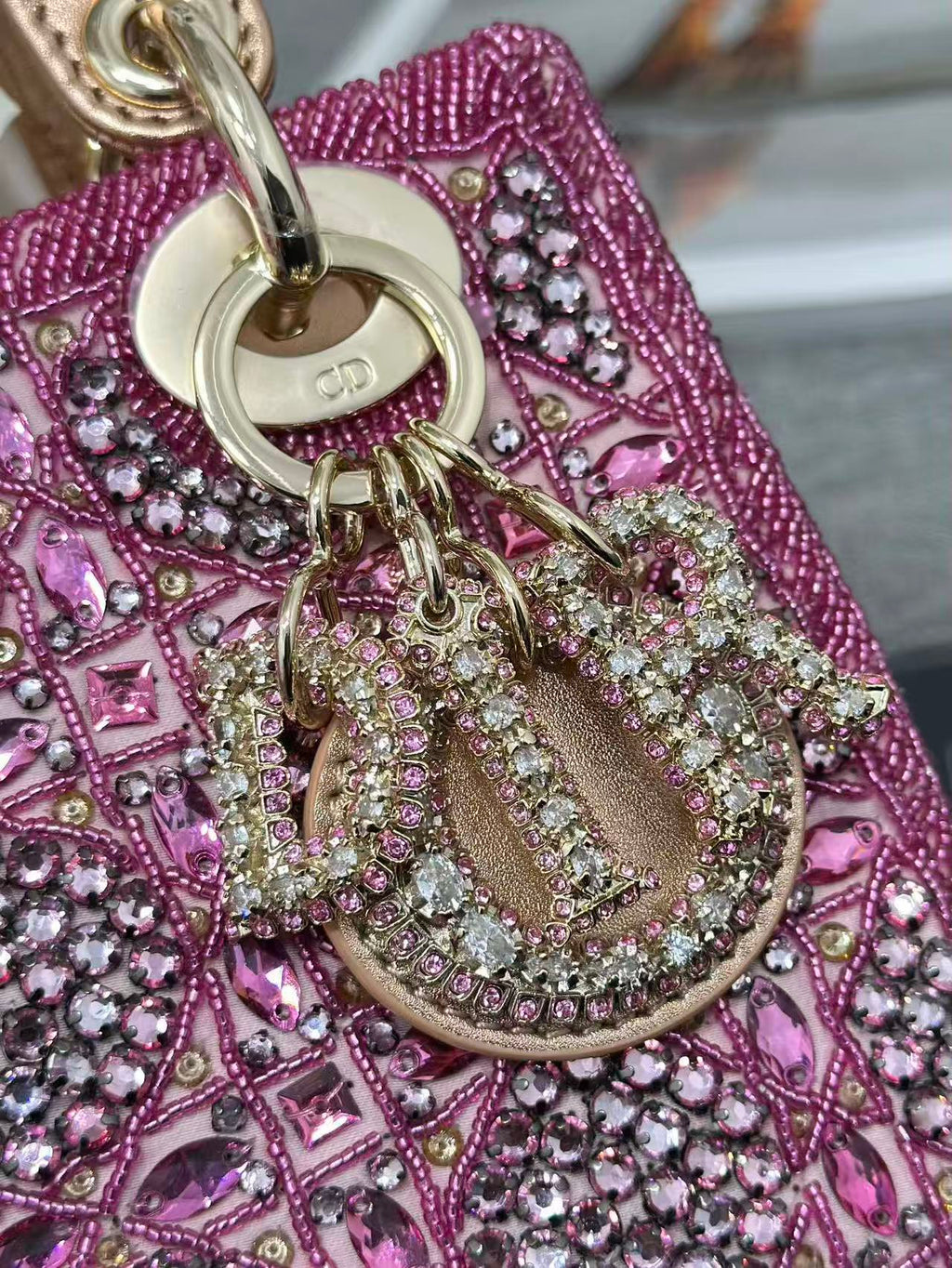 CRYSTAL LADY DIOR BAG 17 IN PINK CALFSKIN TP3