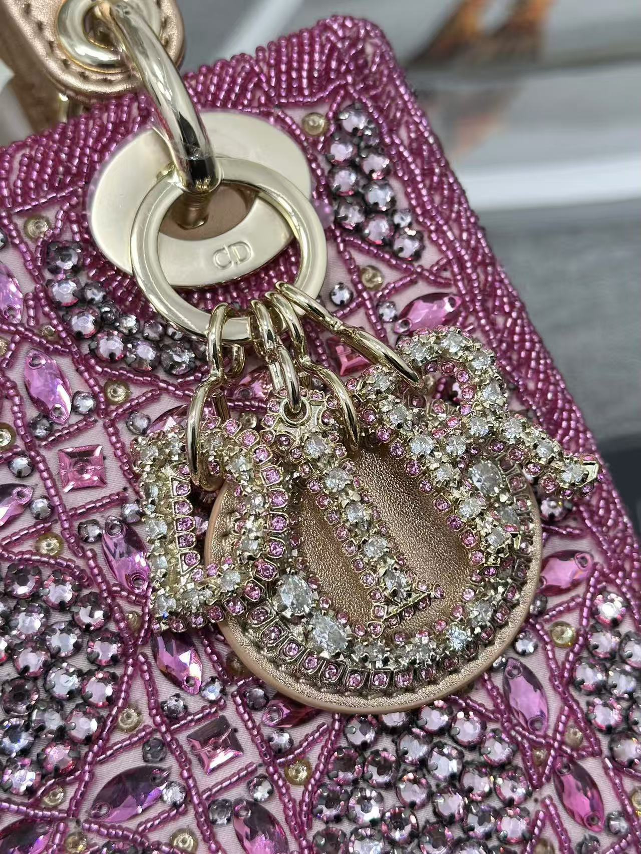 CRYSTAL LADY DIOR BAG 17 IN PINK CALFSKIN TP3