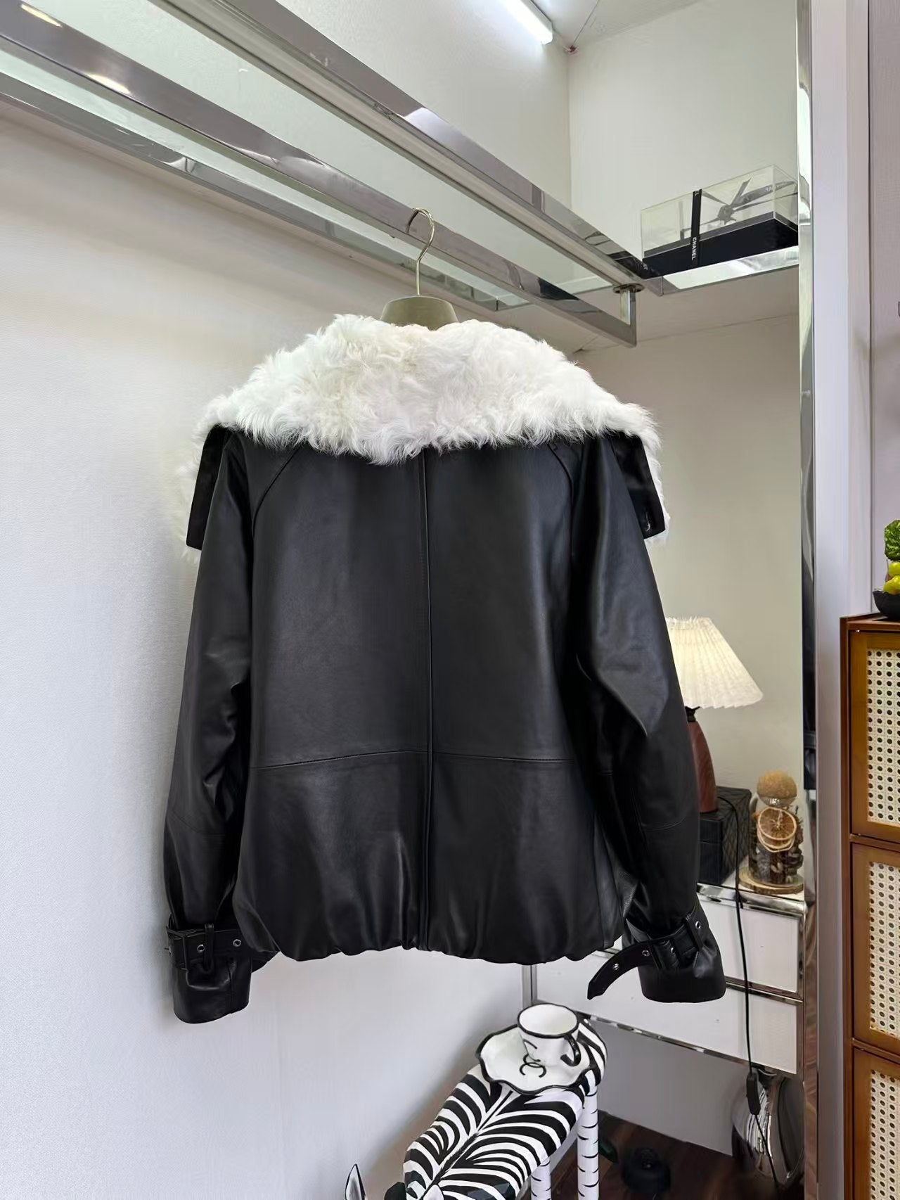 GUCCI LEATHER JACKET WITH WHITE SHEARLING