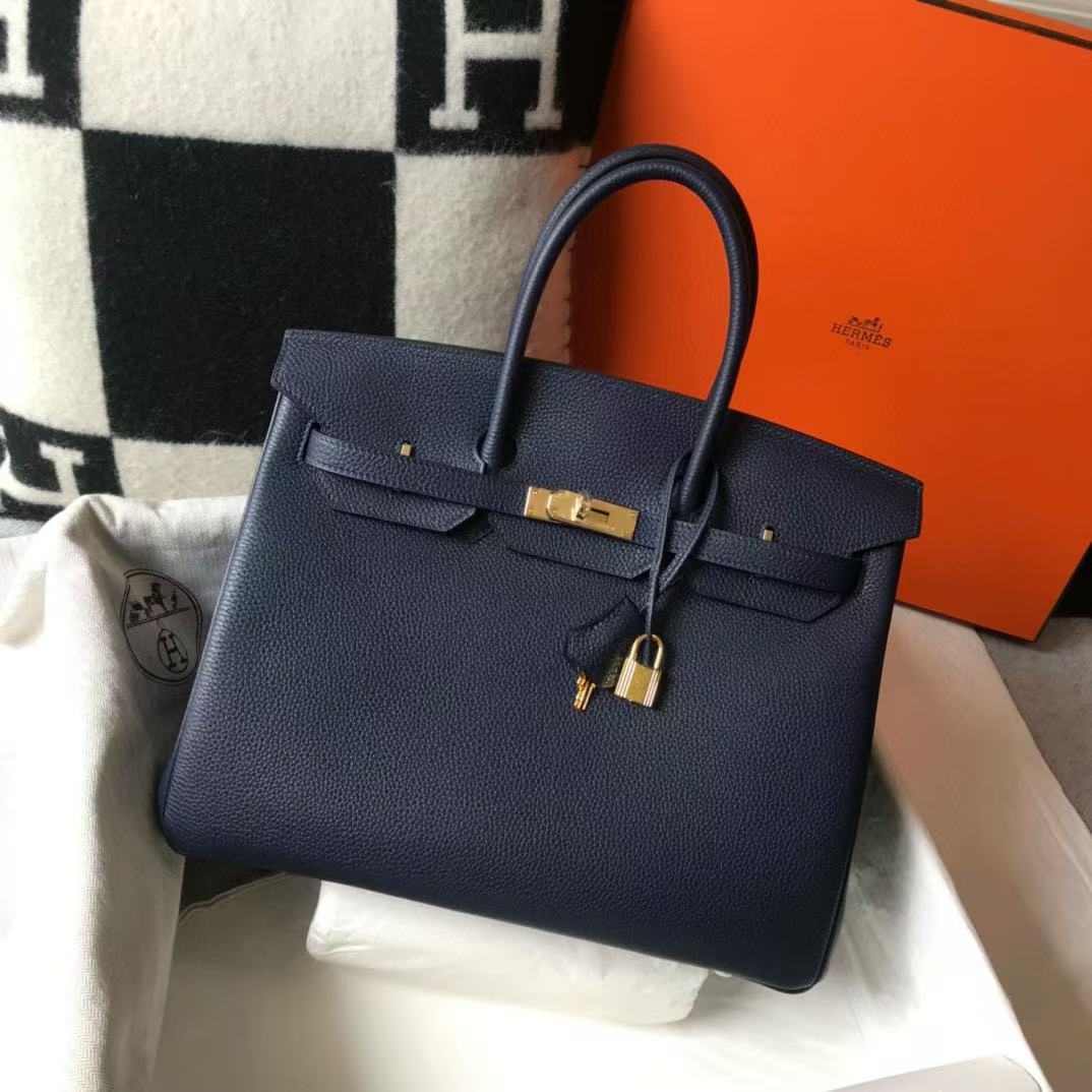 HM BIRKIN 30 BAG IN NAVY BLUE CALFSKIN GOLD HARDWARE