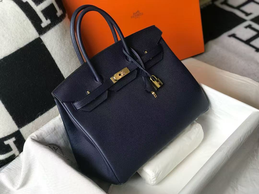 HM BIRKIN 30 BAG IN NAVY BLUE CALFSKIN GOLD HARDWARE