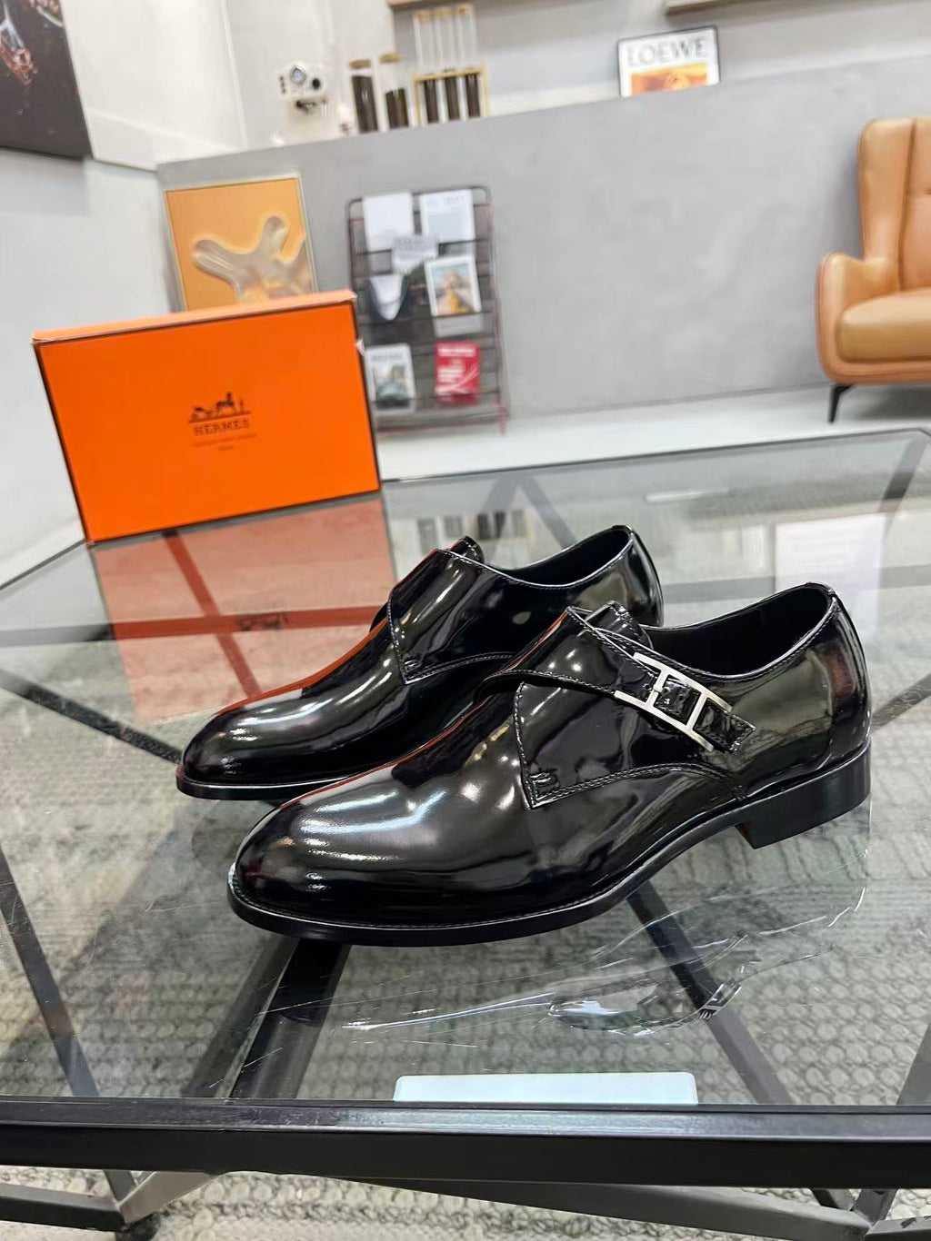 HM MEN LOAFERS IN BLACK CALFSKIN SILVER HARDWARE