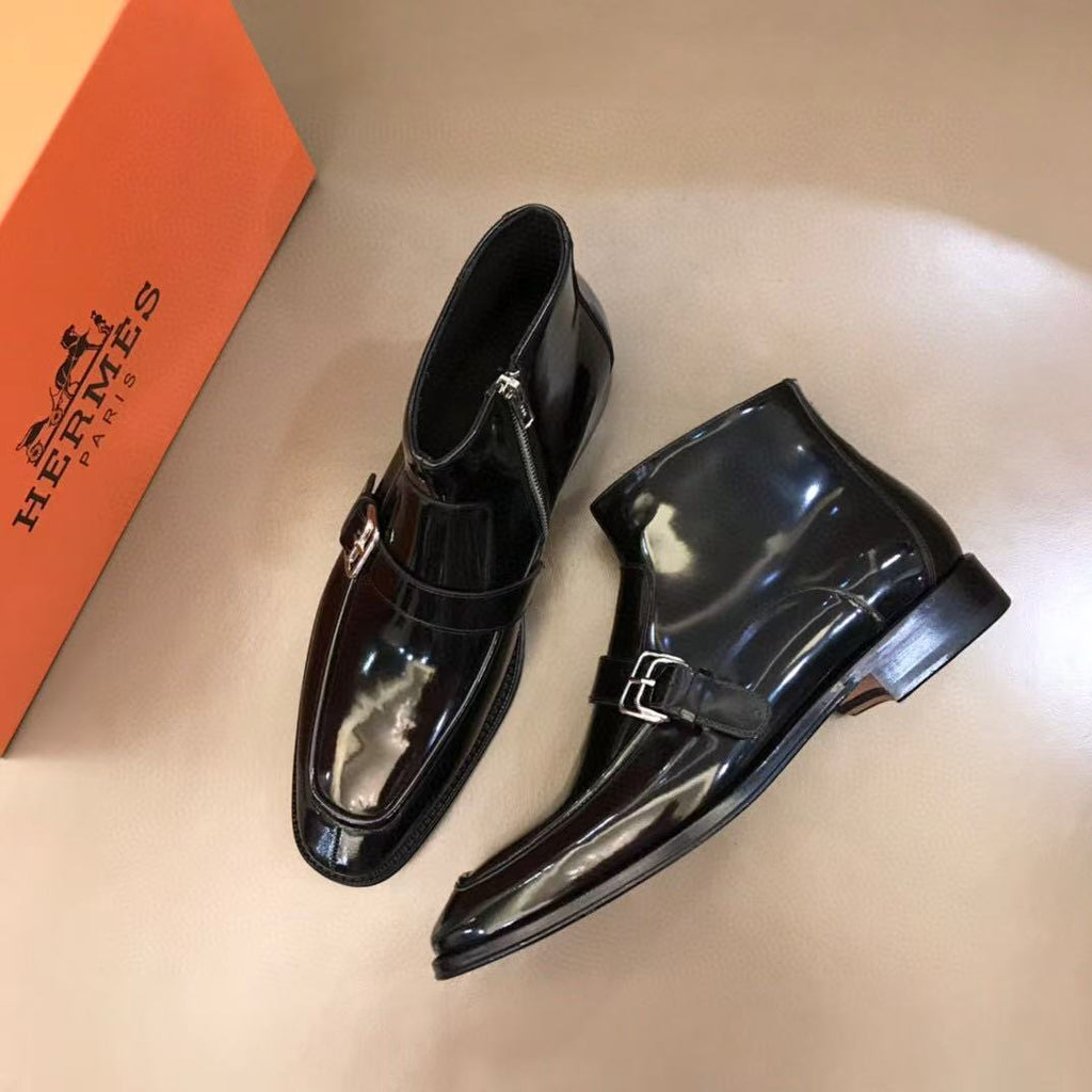 HM MEN ANKLE BOOTS IN BLACK CALFSKIN SILVER HARDWARE
