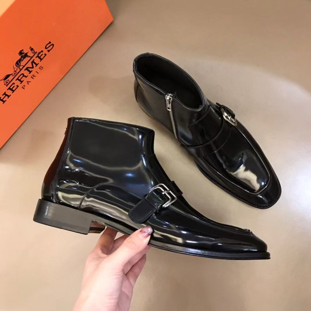 HM MEN ANKLE BOOTS IN BLACK CALFSKIN SILVER HARDWARE
