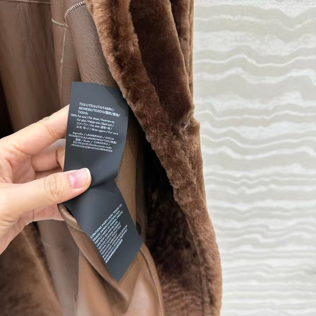 MAX MARA LONG COAT IN DARK BROWN FUR