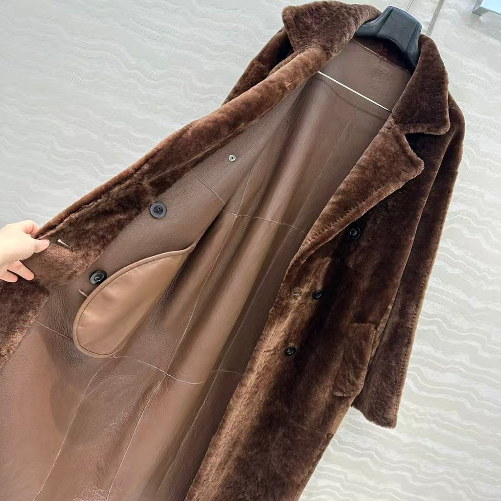 MAX MARA LONG COAT IN DARK BROWN FUR