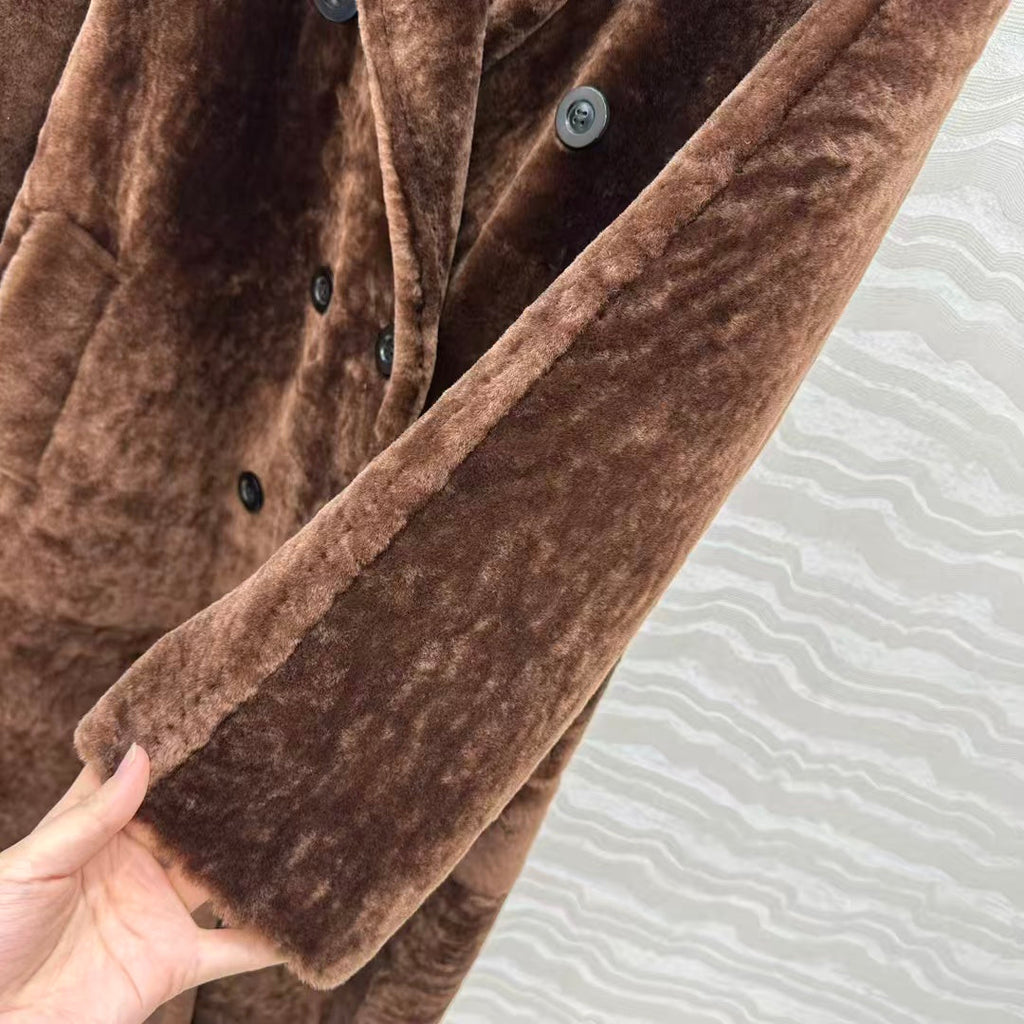 MAX MARA LONG COAT IN DARK BROWN FUR