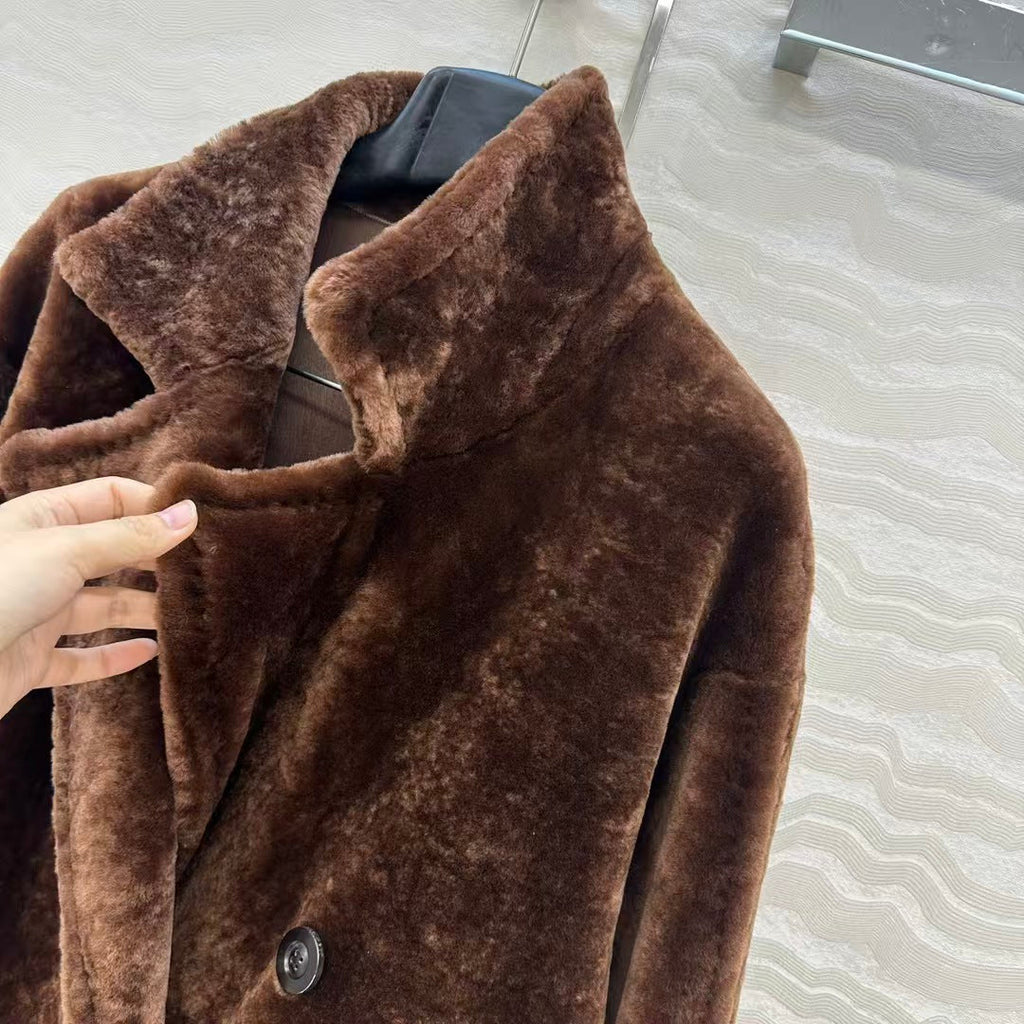 MAX MARA LONG COAT IN DARK BROWN FUR