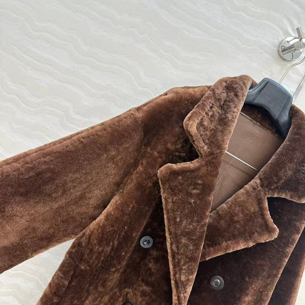 MAX MARA LONG COAT IN DARK BROWN FUR
