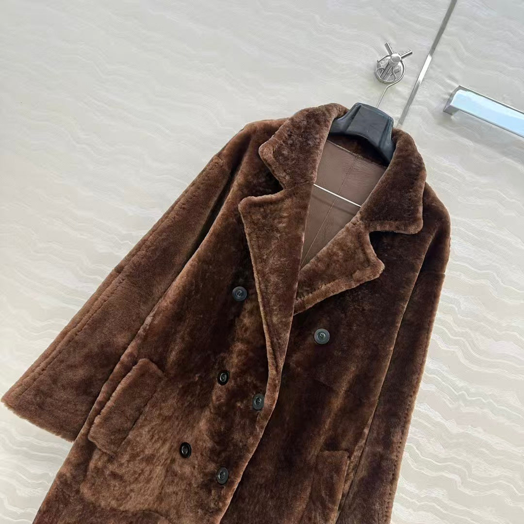 MAX MARA LONG COAT IN DARK BROWN FUR