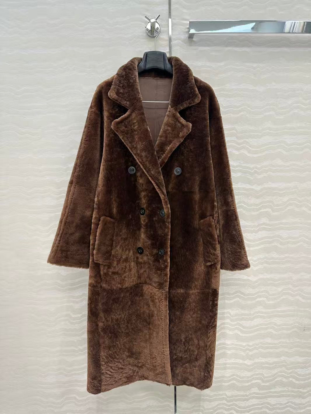 MAX MARA LONG COAT IN DARK BROWN FUR