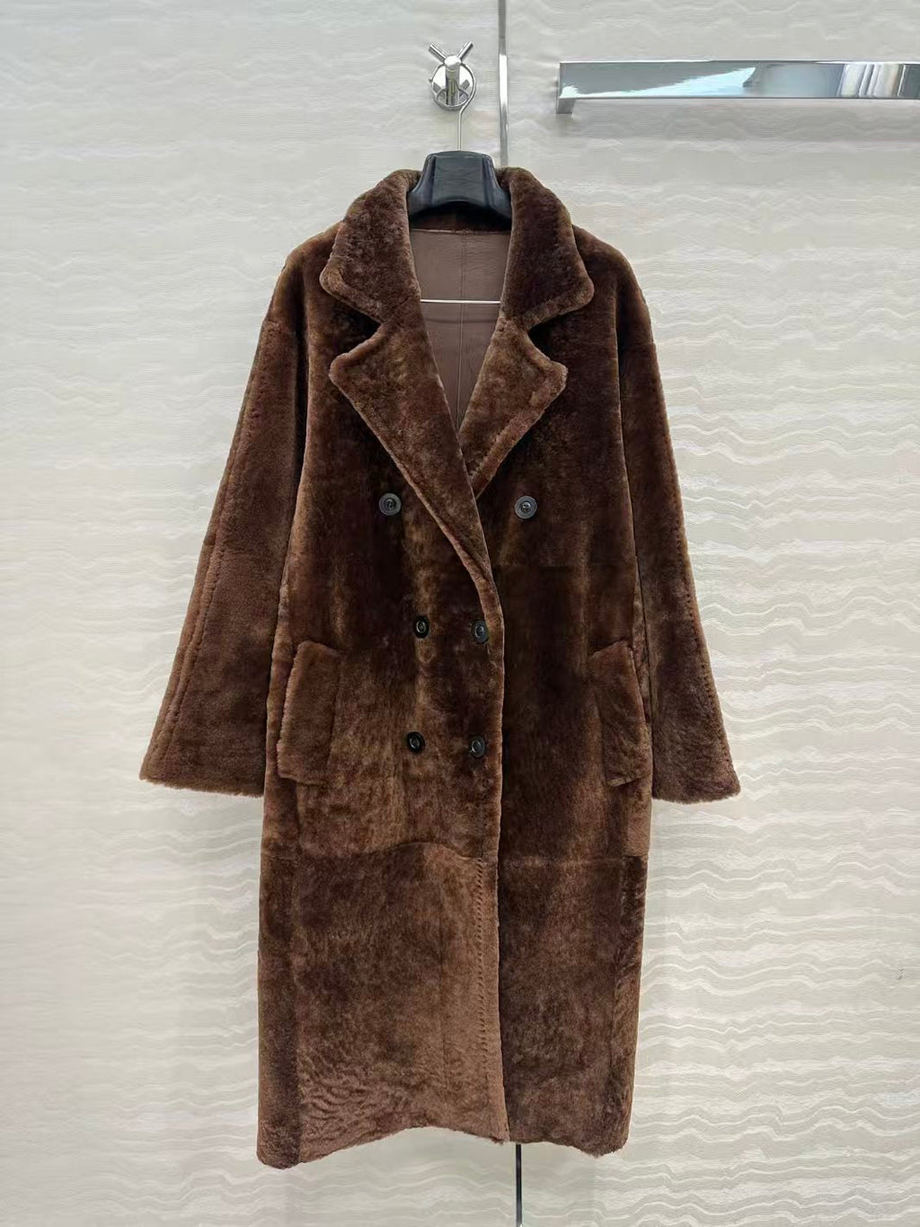 MAX MARA LONG COAT IN DARK BROWN FUR