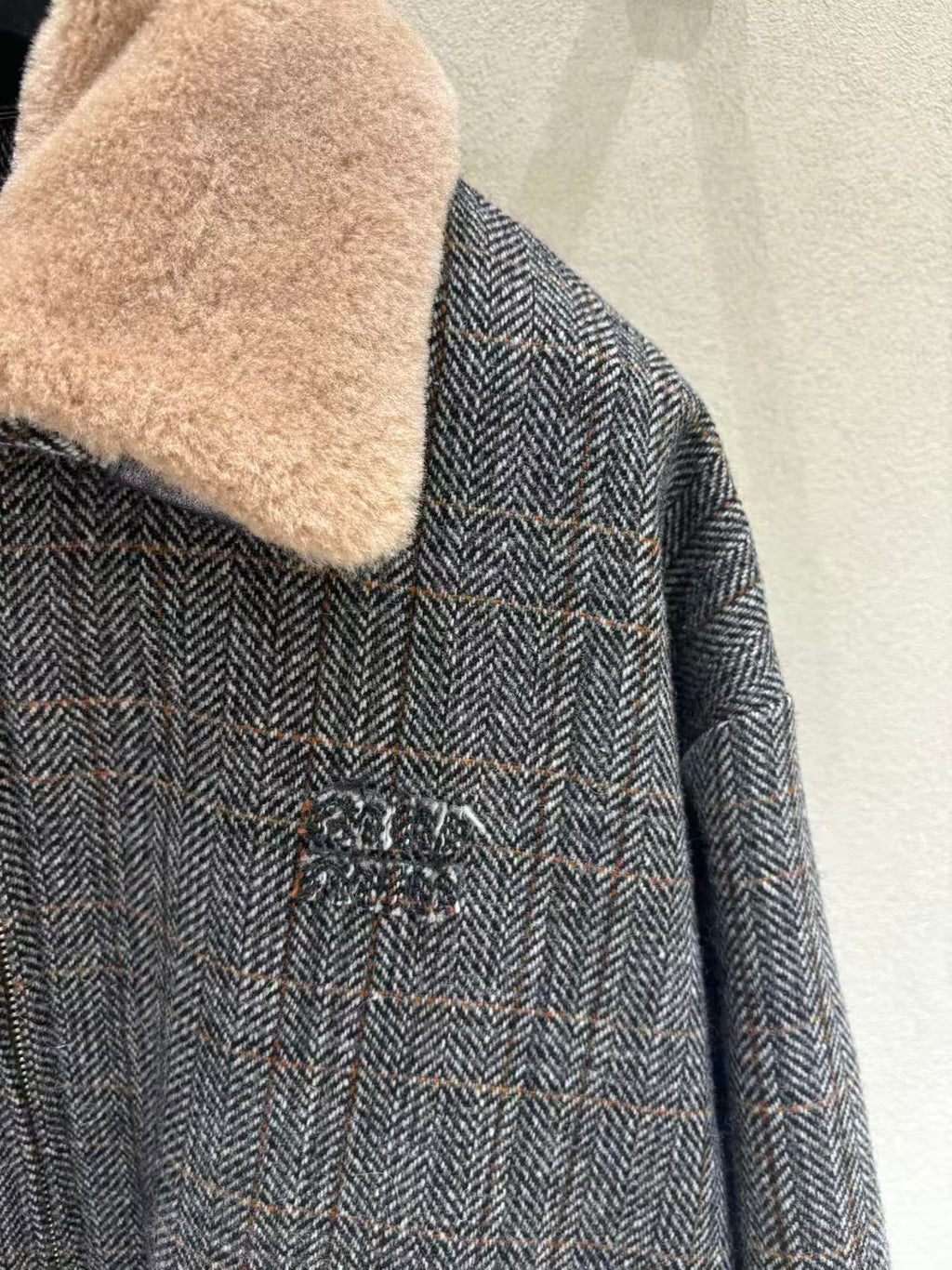 MIUMIU JACKET IN GREY PLAID WOOL