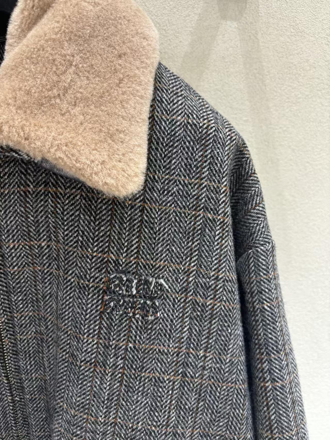 MIUMIU JACKET IN GREY PLAID WOOL