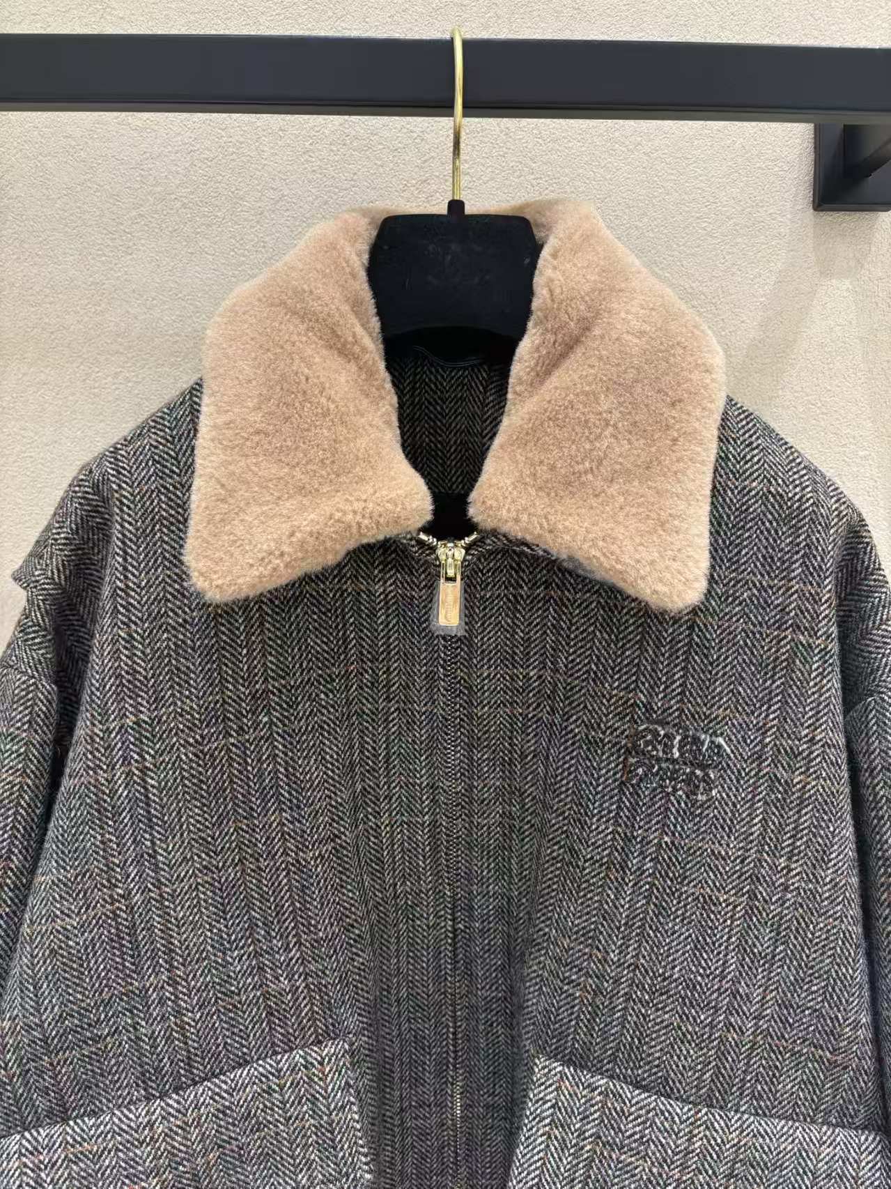 MIUMIU JACKET IN GREY PLAID WOOL