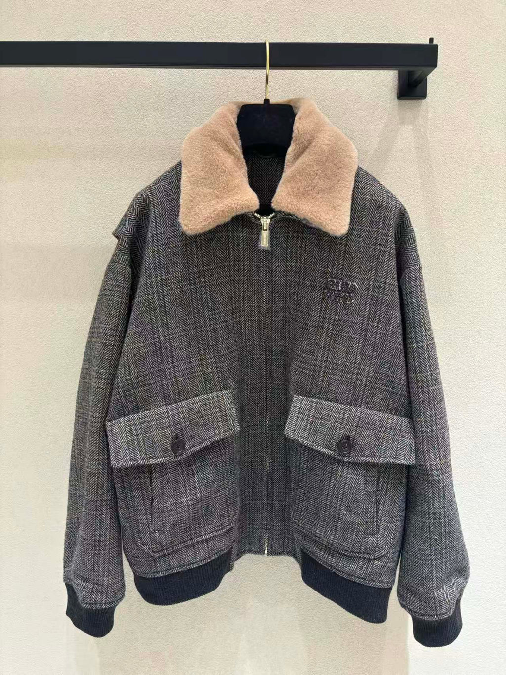 MIUMIU JACKET IN GREY PLAID WOOL