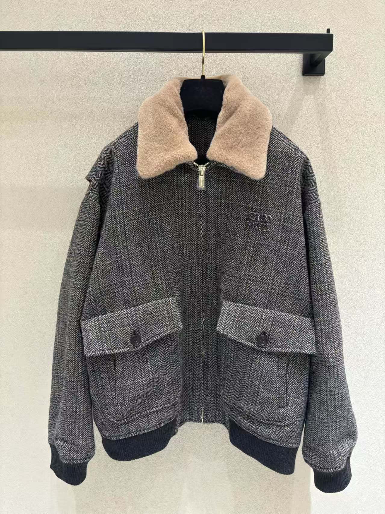 MIUMIU JACKET IN GREY PLAID WOOL